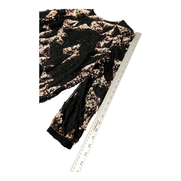 Vintage Oleg Cassini Black Silk Rayon Sequin Top Small - Picture 10 of 13
